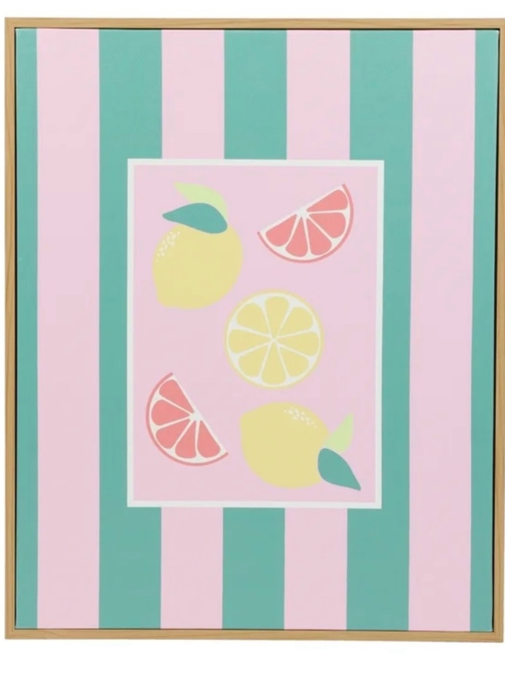 Lemon & Grapefruit Striped Wall Art - Pink & Teal